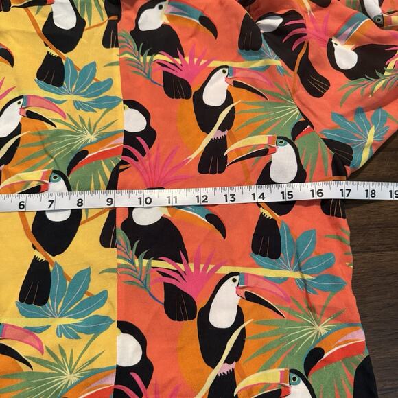 Farm Rio Wrap Shirt Sz Small Tropical Toucan Beaded Tassels Boho Career Casual - Picture 9 of 16